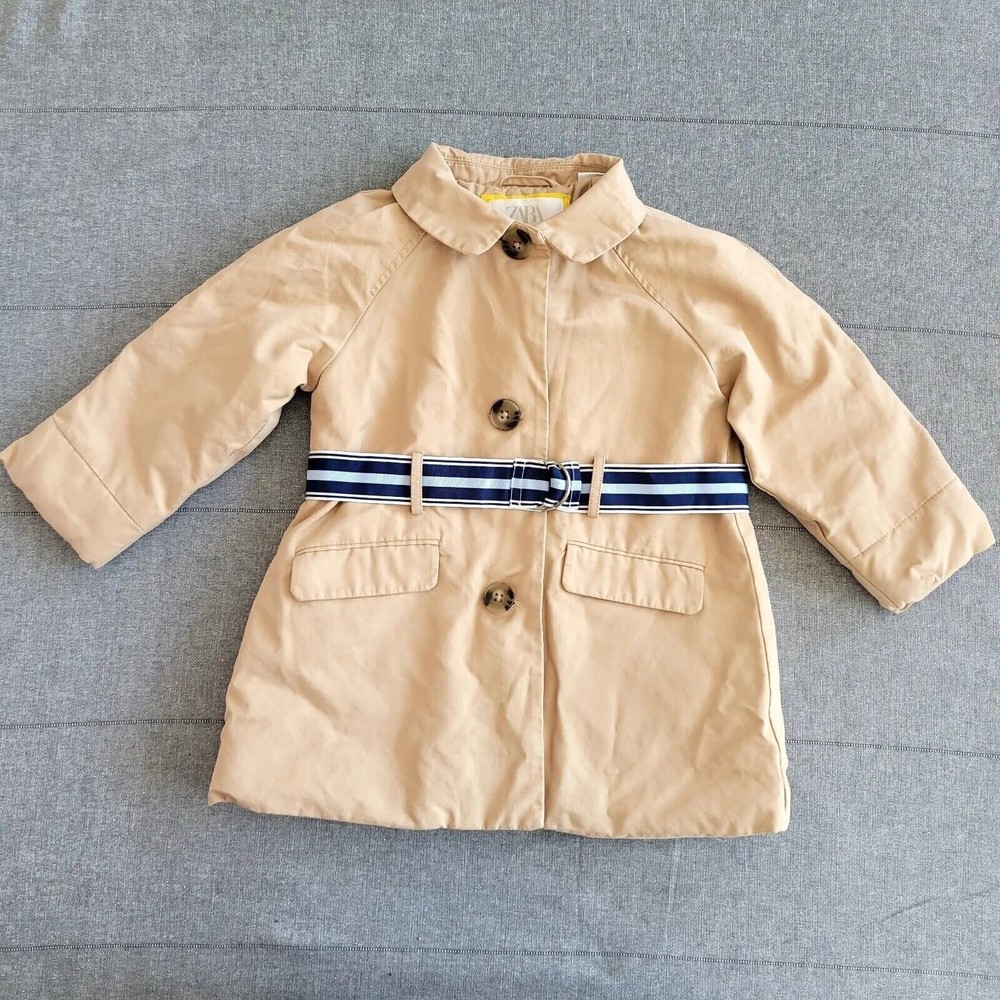 Zara Baby Toddler Khaki Trench Coat Jacket 18-24 Months Belted